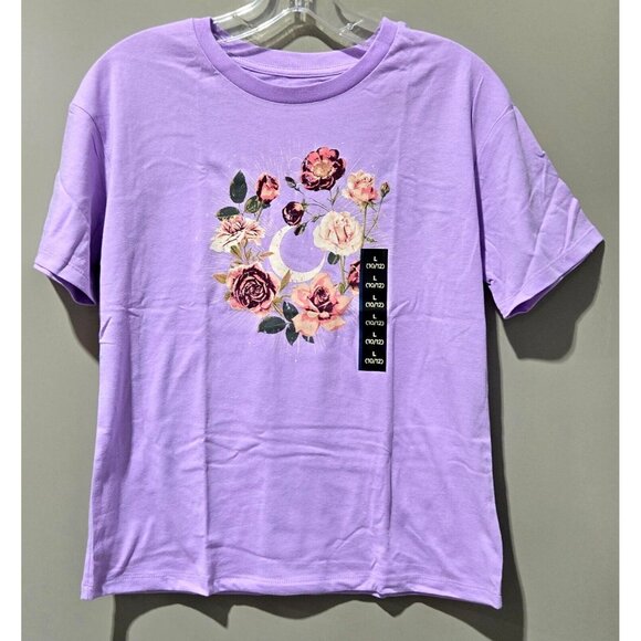 Art Class Girls' Night Garden Floral Print Oversized SS Purple Tee - Large 10/12 - Picture 1 of 6